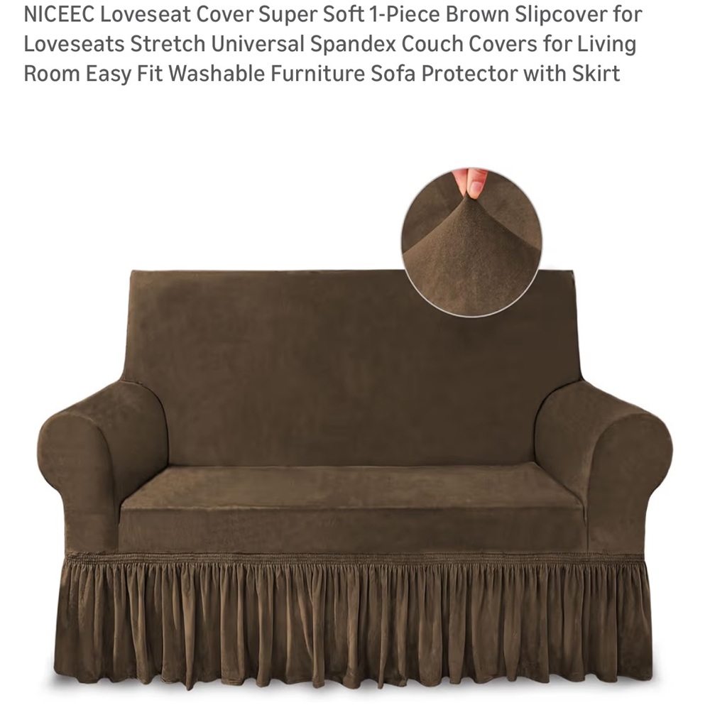 Brown Loveseat Cover with Skirt